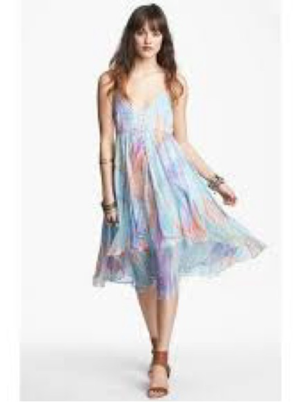 Free People "Sea Gypsy" Rainbow Feather Print Dress.